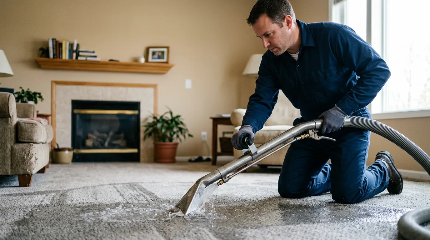 Water damage restoration technician working near Fountain City, WI